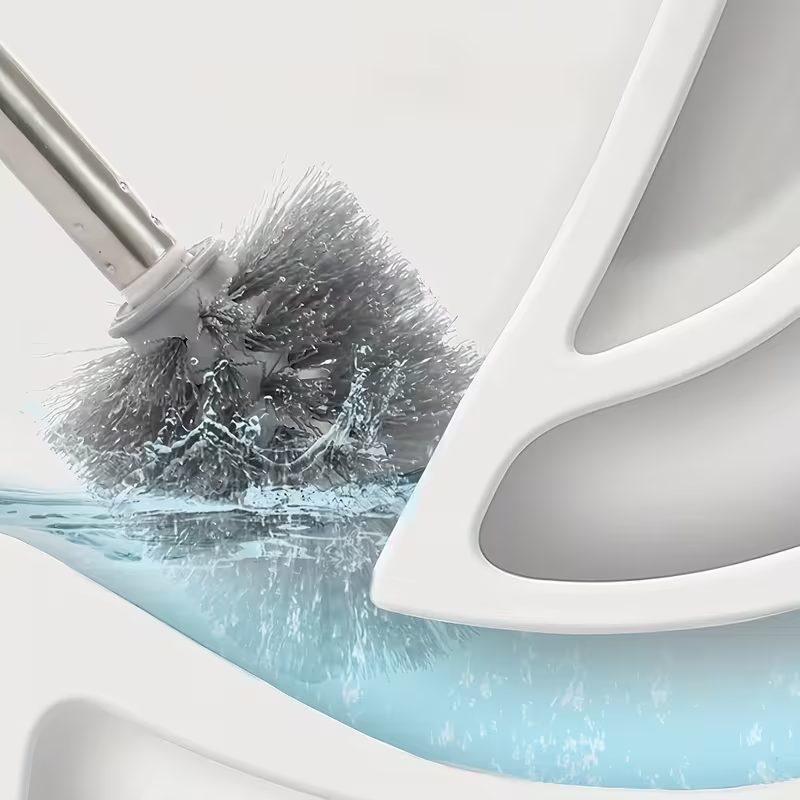 Wall-mounted long-handled toilet brush set