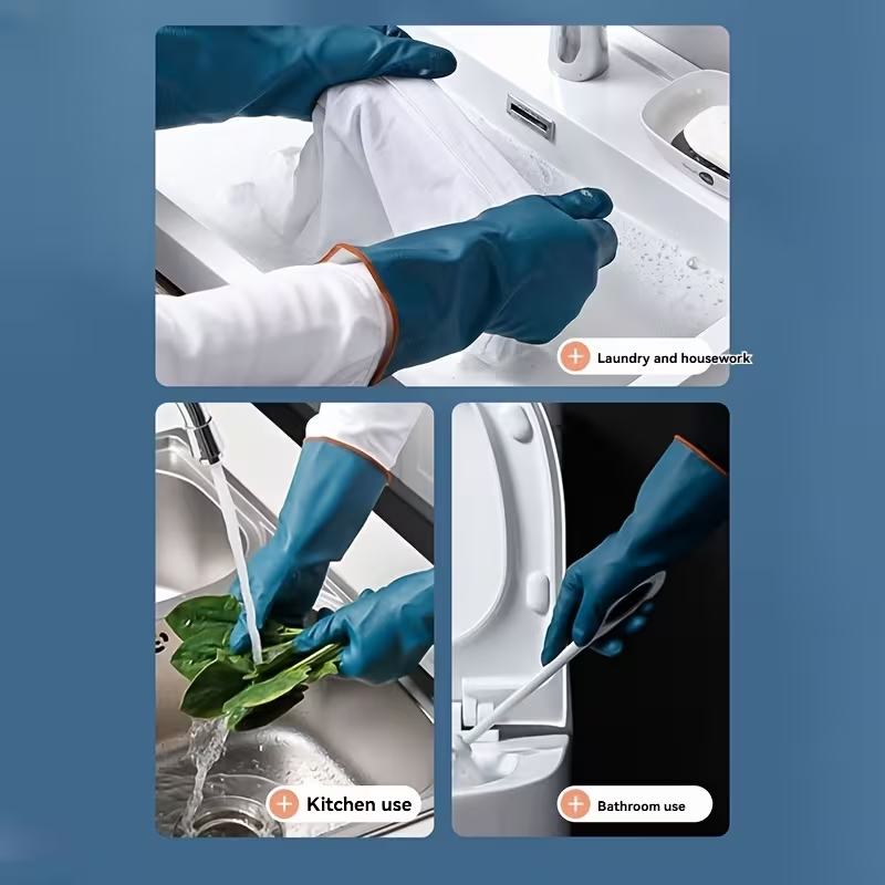 4pairs Rubber Gloves Kitchen Dishwashing Gloves Thick -lined Washing Clothes Gloves Winter Household Cleaning Gloves Do Housework Hand Protection Cover Cleaning Tools