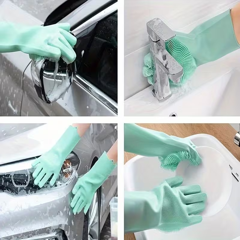 Multi-Functional Dishwashing Gloves - Reusable,, Suitable for Kitchen, Bathroom, And Patio | Durable, Hygienic, Non-Slip Design with Cleaning Bristles, These Pink Plush-Lined Dishwashing Gloves Are Essential for High-Intensity Dishwashing