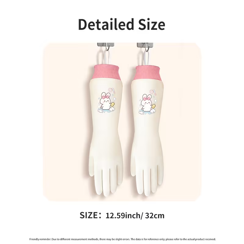 A Pair of Fashionable Cartoon-style Gloves Suitable for the Whole Family, Extra-long and -lined for Household Chores. Warm and Comfortable for Winter Dishwashing, and Slip-resistant Kitchen Cleaning Gloves with Excellent