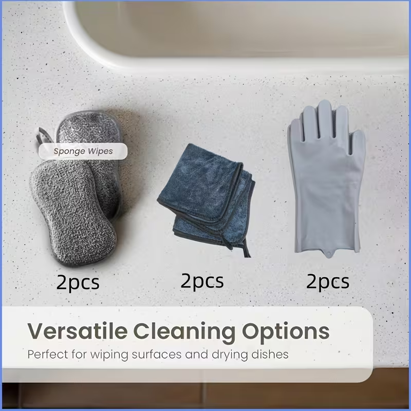 Car Cleaning Kit - Silicone Gloves, Double Sided Microfiber Sponge and Car Wash Towels, Car Deep Cleaning, Tableware, Tabletop, Bathroom, Etc., Car Cleaning, Car Repair, Car Supplies(excluding Liquids)