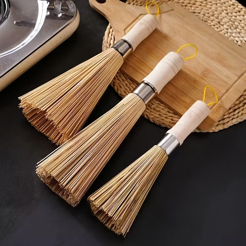Natural bamboo pot brush - kitchen handheld cleaning brush, suitable for pots and dishes, multi-purpose decontamination brush, easy to scrub, easy to hold and durable without shedding