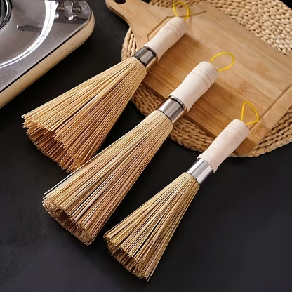 Natural bamboo pot brush - kitchen handheld cleaning brush, suitable for pots and dishes, multi-purpose decontamination brush, easy to scrub, easy to hold and durable without shedding