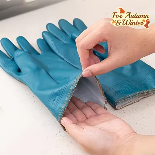 Warm-Lined Kitchen Gloves for Dishwashing - 2 Pairs Household Laundry Gloves for Autumn and Winter