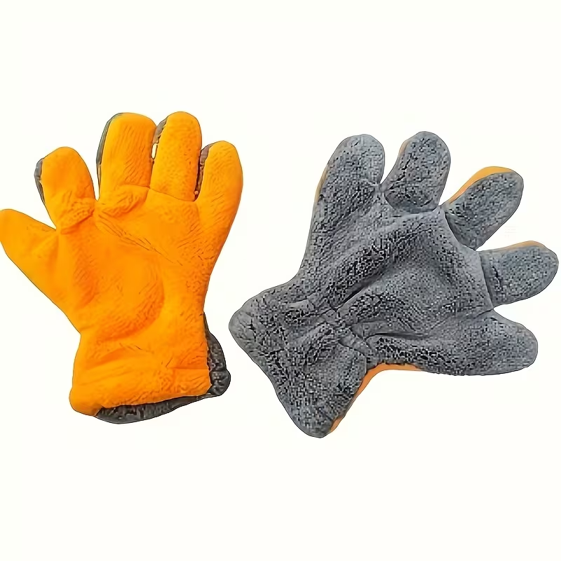 1pc Coral Velvet Car Wash Gloves - Scratch-Free Ultra-Fine Fiber, Reusable & Soft Absorbent Five-Finger Design for Car Detailing, Dust Removal, Manual Cleaning Tools, Car Cleaning Accessories