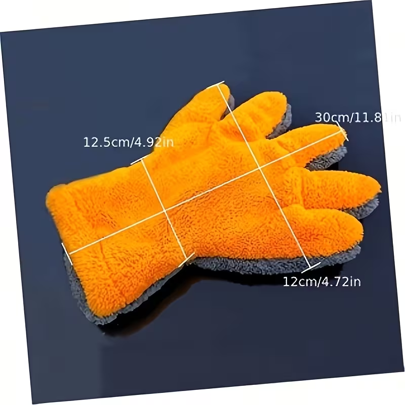 1pc Coral Velvet Car Wash Gloves - Scratch-Free Ultra-Fine Fiber, Reusable & Soft Absorbent Five-Finger Design for Car Detailing, Dust Removal, Manual Cleaning Tools, Car Cleaning Accessories