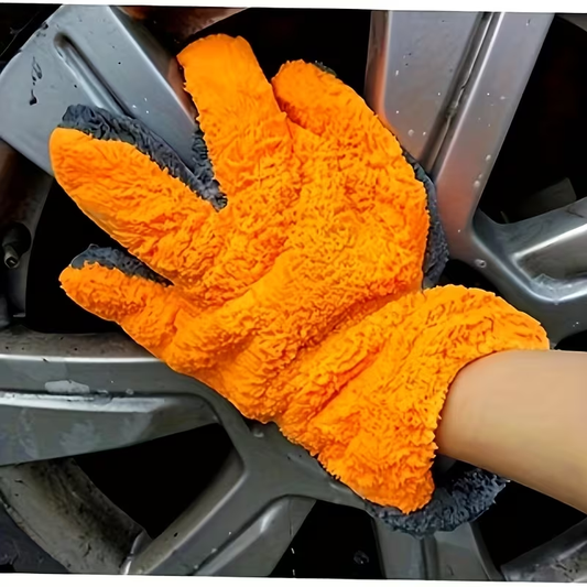 1pc Coral Velvet Car Wash Gloves - Scratch-Free Ultra-Fine Fiber, Reusable & Soft Absorbent Five-Finger Design for Car Detailing, Dust Removal, Manual Cleaning Tools, Car Cleaning Accessories