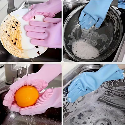 Multi-Functional Dishwashing Gloves - Reusable,, Suitable for Kitchen, Bathroom, And Patio | Durable, Hygienic, Non-Slip Design with Cleaning Bristles, These Pink Plush-Lined Dishwashing Gloves Are Essential for High-Intensity Dishwashing