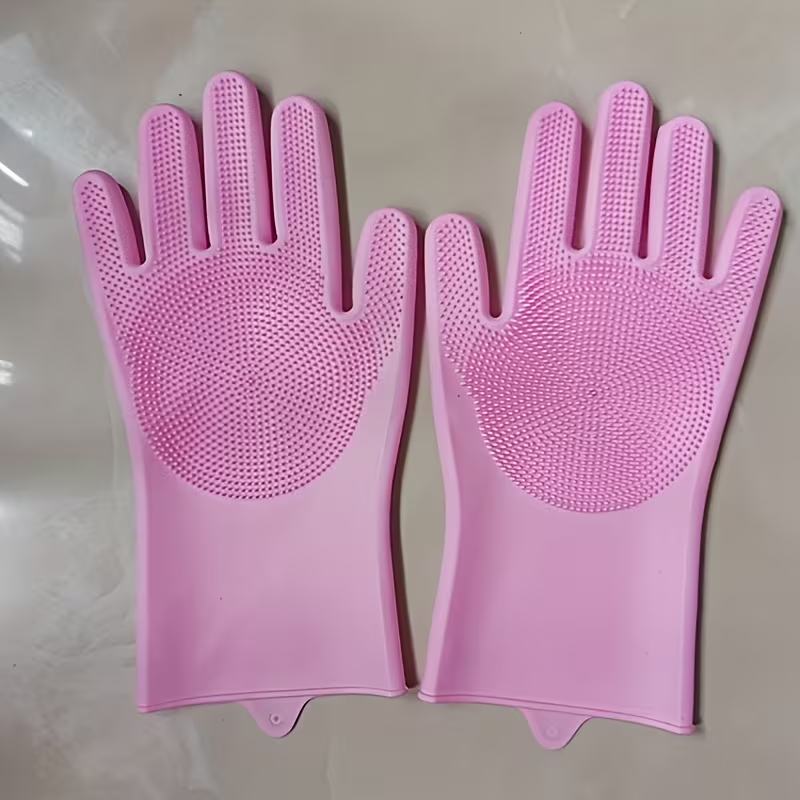 Multi-Functional Dishwashing Gloves - Reusable,, Suitable for Kitchen, Bathroom, And Patio | Durable, Hygienic, Non-Slip Design with Cleaning Bristles, These Pink Plush-Lined Dishwashing Gloves Are Essential for High-Intensity Dishwashing