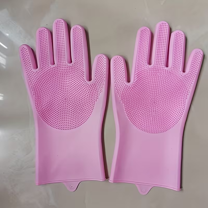 Multi-Functional Dishwashing Gloves - Reusable,, Suitable for Kitchen, Bathroom, And Patio | Durable, Hygienic, Non-Slip Design with Cleaning Bristles, These Pink Plush-Lined Dishwashing Gloves Are Essential for High-Intensity Dishwashing