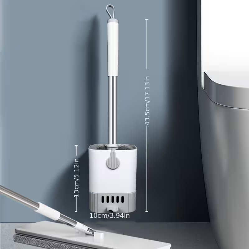 Wall-mounted long-handled toilet brush set