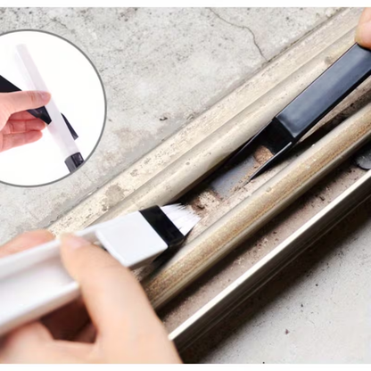 Window Groove Brush with Dustpan & Crevice Tool - Ergonomic Handle with Durable Design - Heavy-Duty Plastic Cleaning Brush for Efficient Dirt Removal from Window Frames, Sills, Multi-Functional Window, Air Conditioner, Kitchen