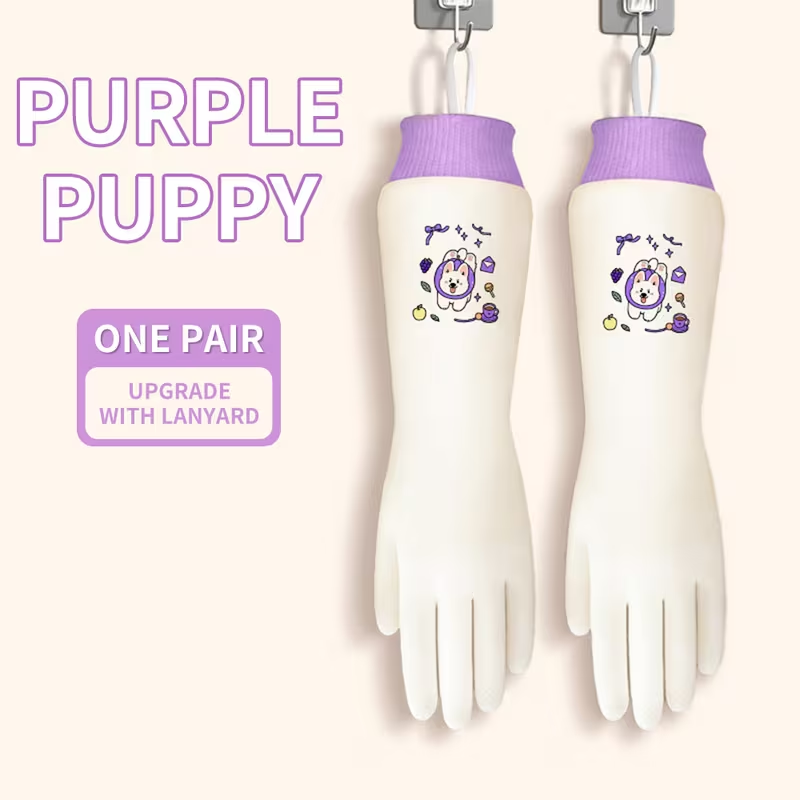 A Pair of Fashionable Cartoon-style Gloves Suitable for the Whole Family, Extra-long and -lined for Household Chores. Warm and Comfortable for Winter Dishwashing, and Slip-resistant Kitchen Cleaning Gloves with Excellent