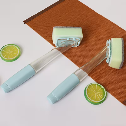 One Handle with Four Sponge Replacement Heads, a Long-Handled Sponge Brush with Interchangeable Sponge Heads, a Versatile Cleaning Tool for Kitchen Utensils, Water Bottles, And Bathrooms - a Durable Essential for Household Cleaning