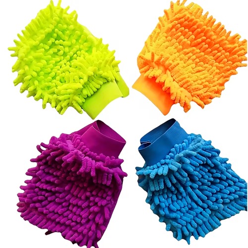 A Pair of Versatile Chenille Cleaning Gloves That Are Absorbent And Dust-Resistant, Featuring Plush on Both Sides, Ideal for Washing Cars, Cleaning Glass, And Household Chores