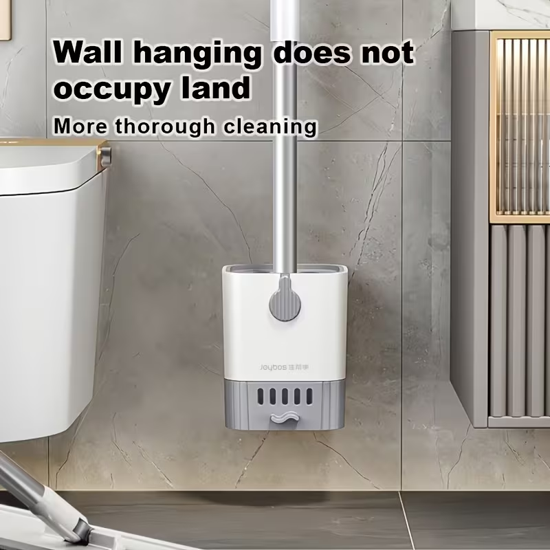 Wall-mounted long-handled toilet brush set