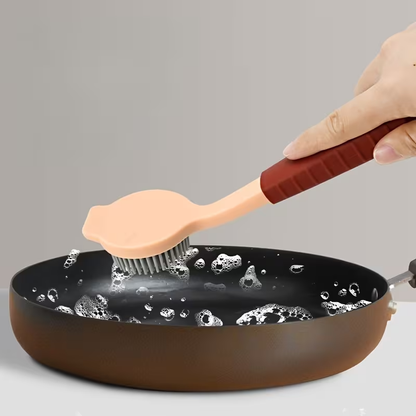 Durable PP long-handled cleaning brush - soft silicone bristles