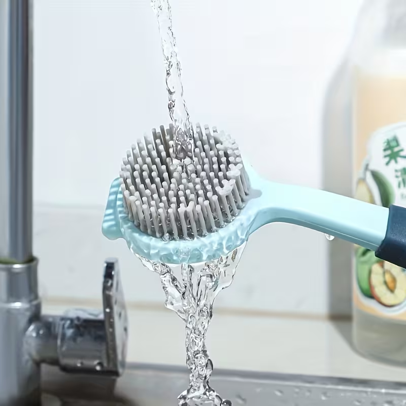 Durable PP long-handled cleaning brush - soft silicone bristles