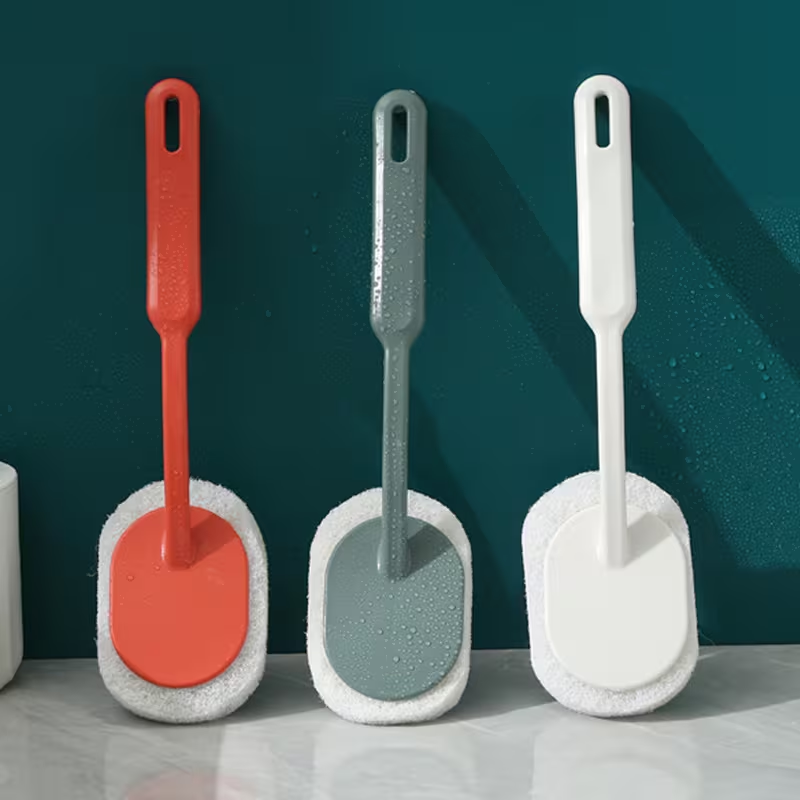 Long-handled sponge brush for household bathroom cleaning