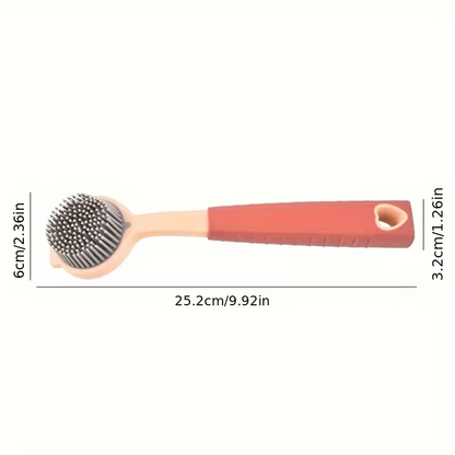 Durable PP long-handled cleaning brush - soft silicone bristles
