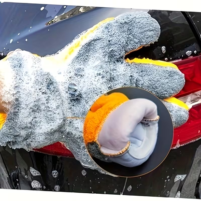 1pc Coral Velvet Car Wash Gloves - Scratch-Free Ultra-Fine Fiber, Reusable & Soft Absorbent Five-Finger Design for Car Detailing, Dust Removal, Manual Cleaning Tools, Car Cleaning Accessories