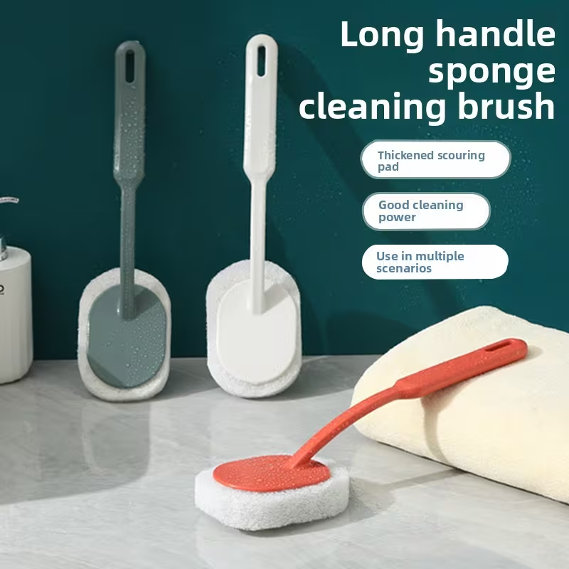 Long-handled sponge brush for household bathroom cleaning