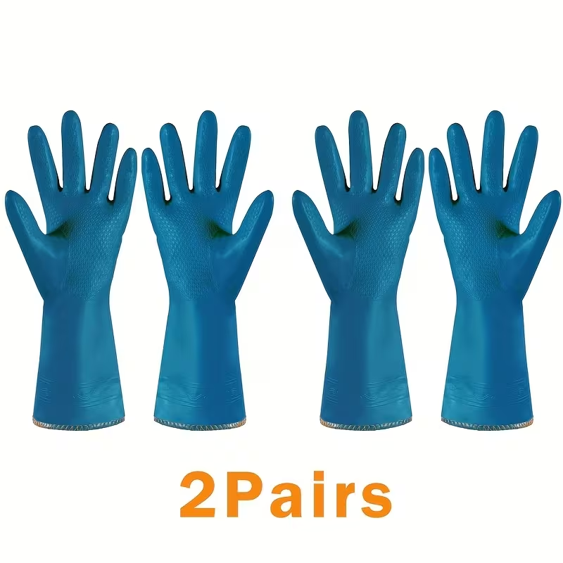 Warm-Lined Kitchen Gloves for Dishwashing - 2 Pairs Household Laundry Gloves for Autumn and Winter