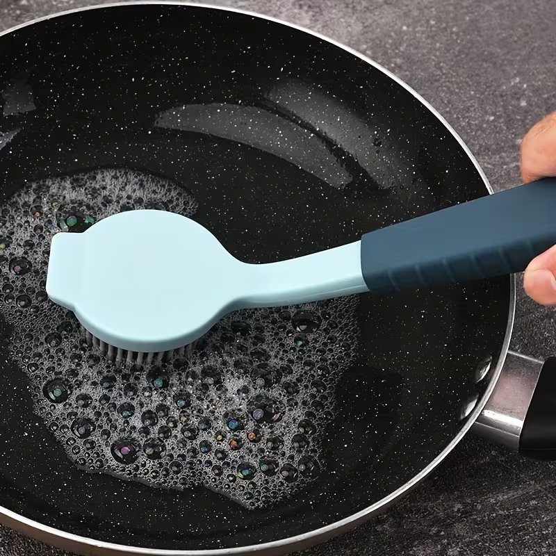 Durable PP long-handled cleaning brush - soft silicone bristles
