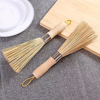 Natural bamboo pot brush - kitchen handheld cleaning brush, suitable for pots and dishes, multi-purpose decontamination brush, easy to scrub, easy to hold and durable without shedding