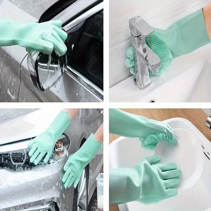 Multi-Functional Dishwashing Gloves - Reusable,, Suitable for Kitchen, Bathroom, And Patio | Durable, Hygienic, Non-Slip Design with Cleaning Bristles, These Pink Plush-Lined Dishwashing Gloves Are Essential for High-Intensity Dishwashing