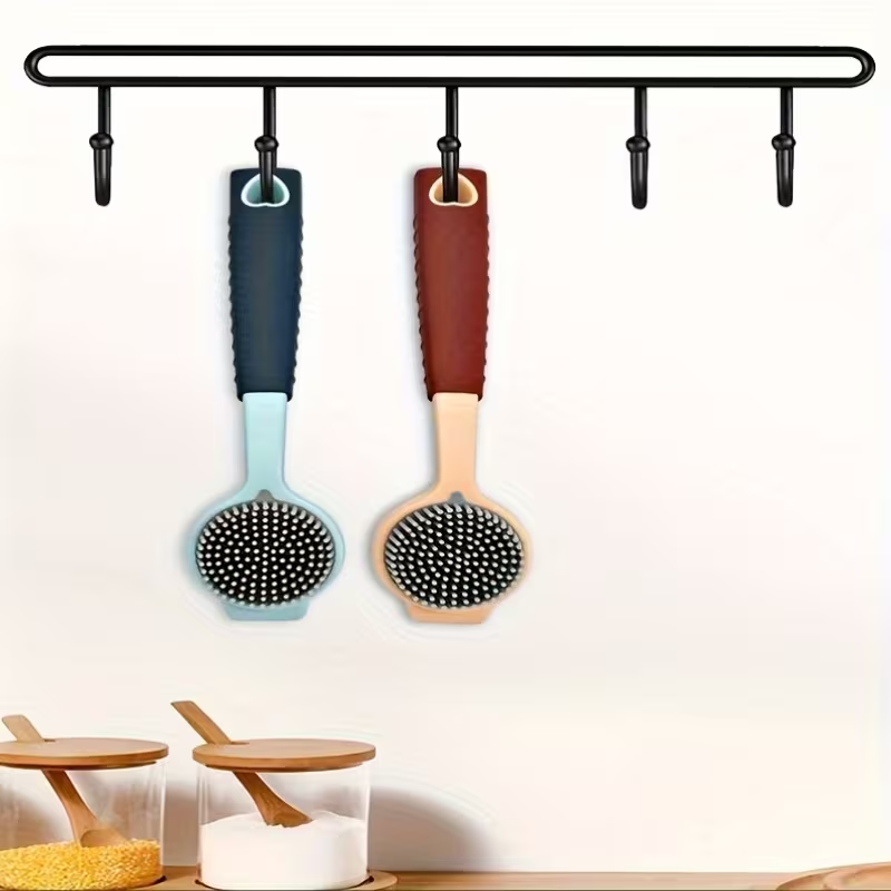Durable PP long-handled cleaning brush - soft silicone bristles