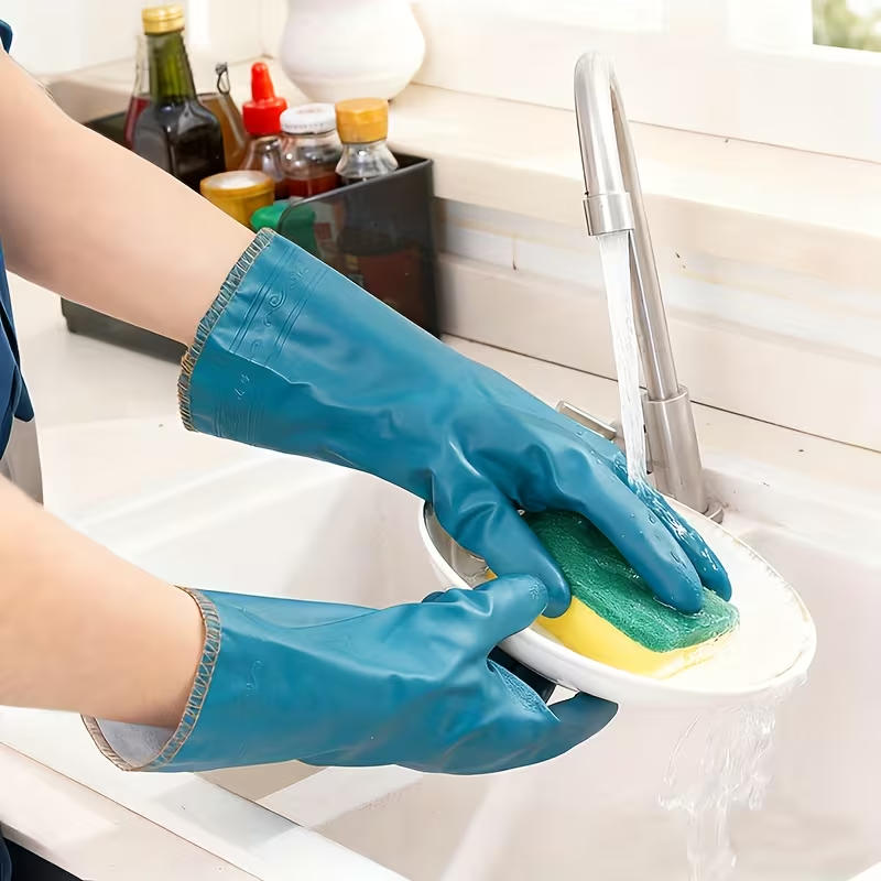 Warm-Lined Kitchen Gloves for Dishwashing - 2 Pairs Household Laundry Gloves for Autumn and Winter
