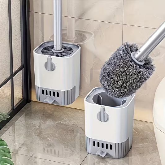 Wall-mounted long-handled toilet brush set