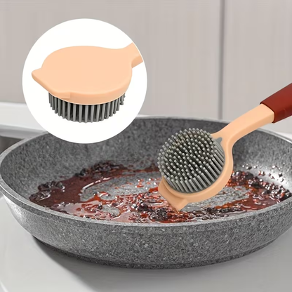 Durable PP long-handled cleaning brush - soft silicone bristles