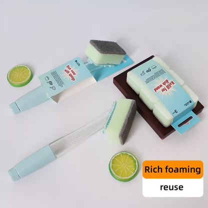 One Handle with Four Sponge Replacement Heads, a Long-Handled Sponge Brush with Interchangeable Sponge Heads, a Versatile Cleaning Tool for Kitchen Utensils, Water Bottles, And Bathrooms - a Durable Essential for Household Cleaning