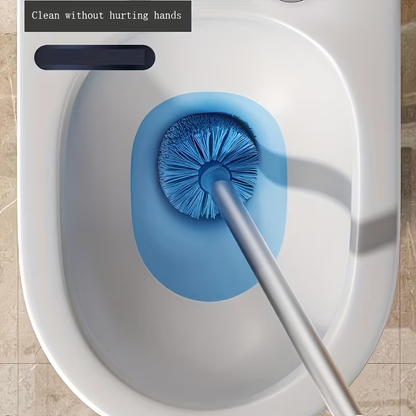 Wall-mounted long-handled toilet brush set
