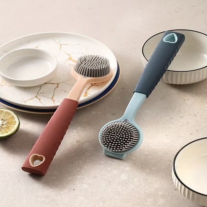 Durable PP long-handled cleaning brush - soft silicone bristles