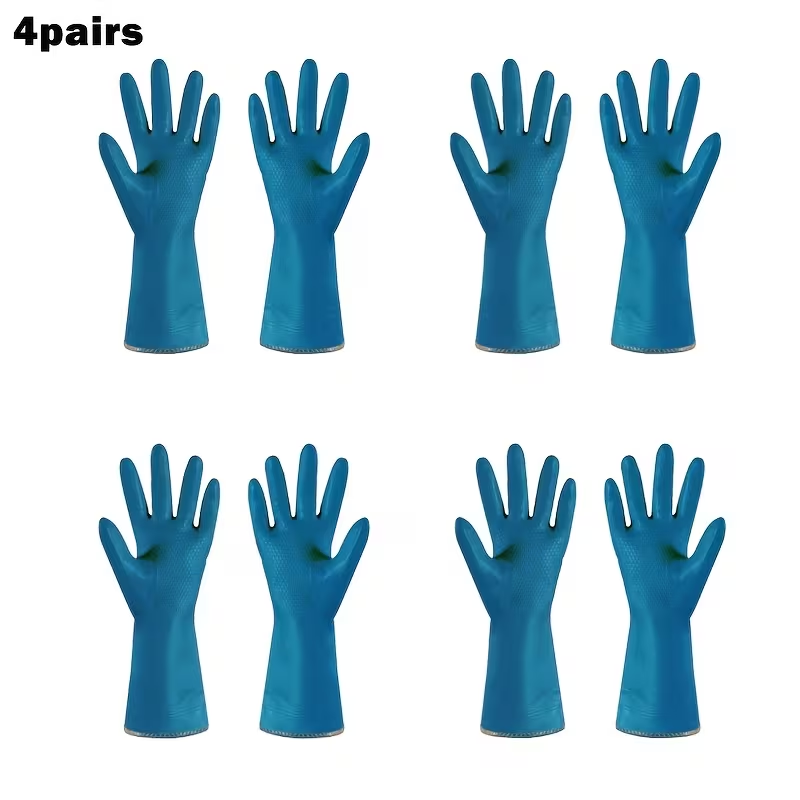4pairs Rubber Gloves Kitchen Dishwashing Gloves Thick -lined Washing Clothes Gloves Winter Household Cleaning Gloves Do Housework Hand Protection Cover Cleaning Tools