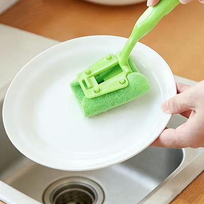 Non-Scratch Sponge Dish Brush with Ergonomic Handle | Durable Plastic Kitchen Cleaning Brush for Dishes, Plates, Bowls, Green Sink Scrub Brush