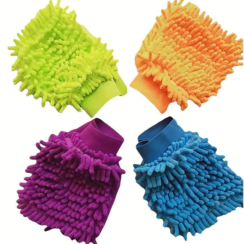 A Pair of Versatile Chenille Cleaning Gloves That Are Absorbent And Dust-Resistant, Featuring Plush on Both Sides, Ideal for Washing Cars, Cleaning Glass, And Household Chores