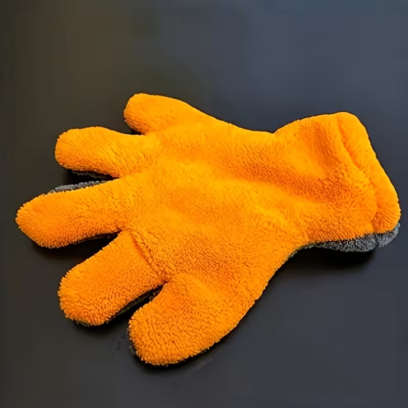 1pc Coral Velvet Car Wash Gloves - Scratch-Free Ultra-Fine Fiber, Reusable & Soft Absorbent Five-Finger Design for Car Detailing, Dust Removal, Manual Cleaning Tools, Car Cleaning Accessories