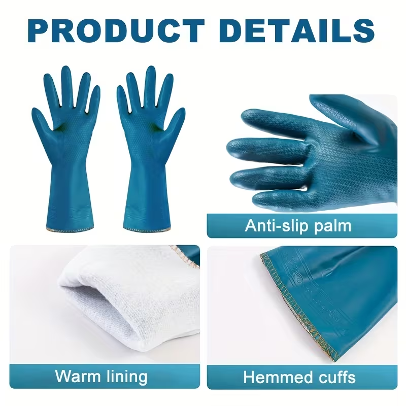 Warm-Lined Kitchen Gloves for Dishwashing - 2 Pairs Household Laundry Gloves for Autumn and Winter