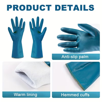 Warm-Lined Kitchen Gloves for Dishwashing - 2 Pairs Household Laundry Gloves for Autumn and Winter